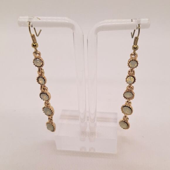 Long Opalescent Dangle Earrings Posts Gold Tone - Picture 1 of 4